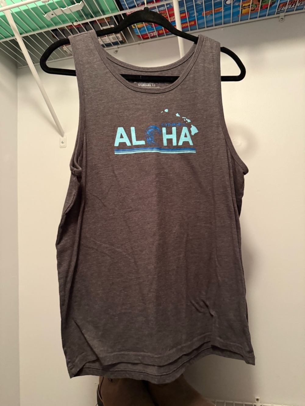 O'Neill Men's Gray Tank Top with Blue ALOHA Graphic